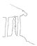 Outline vector hand sketch, mysterious standing woman using gown under house