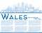 Outline Wales City Skyline with Blue Buildings and Copy Space
