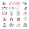 Outline wedding day marriage icons set