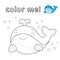 Outline whale. Coloring page. Black and white whale cartoon character. Vector illustration isolated on white background. marine