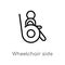 outline wheelchair side view vector icon. isolated black simple line element illustration from people concept. editable vector