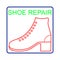 Outline of a woman`s boot. Logo of a shoe repair shop, workshop shoemaker. Design element for signboard, banner, flyer, poster.