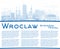 Outline Wroclaw Poland City Skyline with Blue Buildings and copy space. Wroclaw Cityscape with Landmarks. Business Travel and