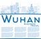 Outline Wuhan Skyline with Blue Buildings and Copy Space.