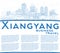 Outline Xiangyang China City Skyline with Blue Buildings and Copy Space