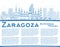 Outline Zaragoza Spain City Skyline with Blue Buildings and Copy Space