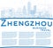 Outline Zhengzhou Skyline with Blue Buildings and Copy Space.