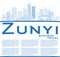 Outline Zunyi China City Skyline with Blue Buildings and Copy Sp
