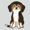 Outlined adorable dark tri colored Beagle sitting in front view