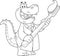 Outlined Alligator Or Crocodile Doctor Cartoon Character Holding A Toothbrush With Paste.