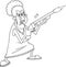 Outlined Angry Grandmother Cartoon Character Shooting With A Rifle Pump