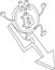 Outlined Bitcoin Cartoon Character Goes Down With The Statistics Arrow