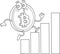 Outlined Bitcoin Cartoon Character Running Over Growth Bar Graph