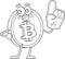 Outlined Bitcoin Cartoon Character Showing Number One With Foam Finger