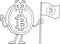 Outlined Bitcoin Cartoon Character Showing Victory Hand Sign And Waving Flag