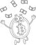 Outlined Bitcoin Cartoon Character Tossing Money Up In The Air