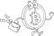 Outlined Bitcoin Cartoon Character Walking With Briefcase Full Of Money