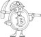 Outlined Bitcoin Miner Cartoon Character Holding Pickaxe