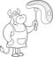 Outlined Bull Chef Cartoon Mascot Character Holding A Raw Steak On BBQ Fork