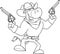 Outlined Bull Cowboy Cartoon Character With Two Pistols