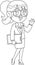 Outlined Business Woman Cartoon Character With Clipboard Waving