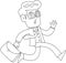 Outlined Businessman Cartoon Character Running With Briefcase And Waving
