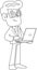 Outlined Businessman Cartoon Character Standing With Laptop