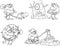 Outlined Caveman Cartoon Characters. Vector Hand Drawn Collection Set