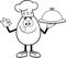 Outlined Chef Egg Cartoon Character character Gesturing Ok And Holding A Silver Platter