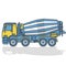 Outlined concrete mixer on white. Blue yellow construction machinery and ground works