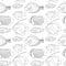 Outlined coral fishes seamless pattern tile. Tropical fish seamless pattern.