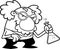 Outlined Crazy Science Professor Cartoon Character Holding Flask Solvent