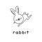 Outlined cute cartoon rabbit jumping.
