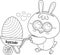 Outlined Cute Chick Cartoon Character Pushing Cart With Decorated Egg