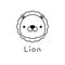 Outlined cute lion face. Little lion in cartoon style