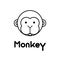 Outlined cute monkey face. Little monkey in cartoon style