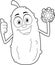 Outlined Cute Pickle Cartoon Character Giving A Thumb Up And Holding A Pickleball Ball