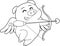 Outlined Cute Pig Cupid Cartoon Character With Bow And Arrow Flying
