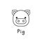 Outlined cute pig face. Little pig in cartoon style