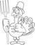 Outlined Cute Pilgrim Turkey Cartoon Character Holding A Pitchfork And Giving The Thumbs Up