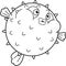 Outlined Cute Puffer Fish Cartoon Character