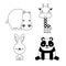 Outlined cute simple cartoon animals - Rabbit, Giraffe, Hippo, Panda. Great for designing baby clothes