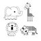 Outlined cute simple cartoon animals - , tiger, giraffe, lion, elephant. Great for designing baby clothes.