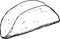 Outlined empty corn taco shell over white