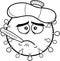 Outlined Feverish Sick Coronavirus COVID-19 Cartoon Emoji Character With Ice Pack