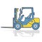 Outlined fork lift loader works in storage on white. Construction machinery