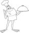 Outlined Frog Chef Cartoon Character Holding A Sliver Platter And Giving A Thumbs Up