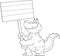 Outlined Funny Alligator Or Crocodile Cartoon Character Holding Up A Wooden Sign