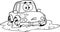 Outlined Funny Car Cartoon Character Stuck Mud Dirty Puddle