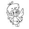 Outlined funny cupid cartoon character with bow and arrow. Vector coloring illustration for Valentine`s Day